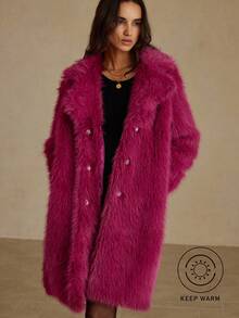 Aveloria Rosie Furry Collar Mid-Length Windbreaker Jacket, European & American Style - Hot Pink - View 3