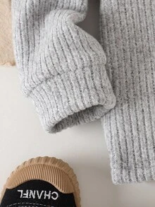 SHEIN 男婴休闲纯白色长袖纽扣领 Polo 衫，春秋季 - 灰色 - 查看 6