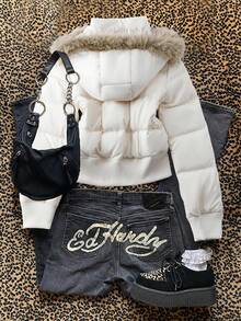 Franclia Women's Detachable Fur Collar Long Sleeve Padded Coat