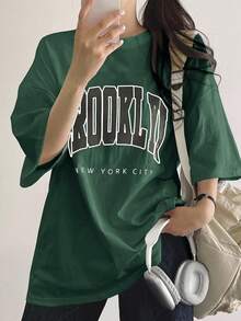 DAZY 女式宽松字母印花T恤超大码T恤、图案T恤