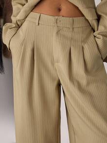 SHEIN BAE Women's Casual Commuter Minimalist Striped Print Low-Rise Wide-Leg Pants Perfect For Commuting And Work Attire, Suitable For Daily Professional Wear Straight-Leg Tailored Trousers Autumn Winter Clothes For Women - Yellow - View 5