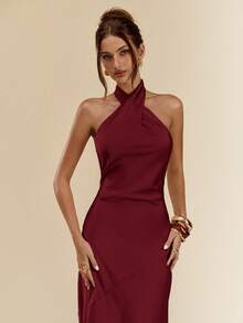 SHEIN BAE Seksowna, minimalistyczna, jednolita, żółta, satynowa sukienka z odkrytymi plecami, odpowiednia na imprezę, koktajl, oficjalne okazje, dla druhen, urodziny, wiosnę/lato