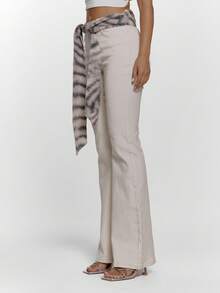 MUSERA Fitted Flare Denim Jeans With Cross Over Animal Print Tie Belt Sexy Going Out Autumn Fall Night Out Winter Cute Streetwear Feraux  Chic - Khaki - View 3