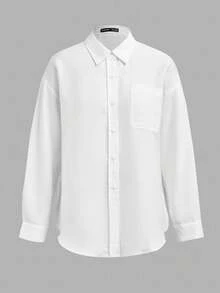 SHEIN Essnce Solid Color Shirt & Pants Two Piece Set - White - View 9