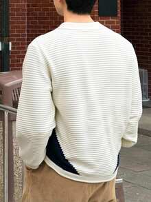 Manfinity CasualKnits 男士撞色针织长袖Polo领毛衣刺绣套头衫，秋冬款 - 杏色 - 查看 3