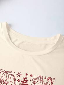 EMERY ROSE Christmas Elements Retro Print Casual Plus Size T-Shirt - Beige - View 4