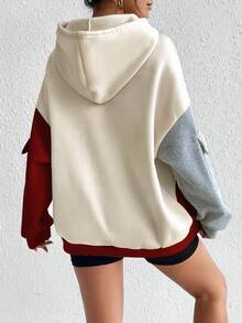 Flirla بلوزة رياضية نسائية بتصميم لوحة ألوان متباينة وياقة مخفية، فضفاضة وعصرية