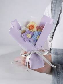 SHEIN 母亲节妇女节手工针织泡芙花束迷你纱线插花创意家居装饰礼物创意钩针工艺柔软纹理中心装饰 - 彩色 - 查看 6