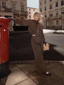 MUSERA 领口细节尼龙口袋收紧弹力下摆防风上衣（仅上衣）街头风可爱优雅休闲性感外出秋季圣诞节圣诞节，优雅节日，假日，派对