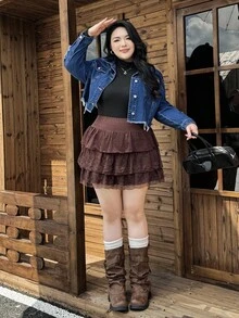 SHEIN ICON Chaqueta vaquera lavada, desgastada y deshilachada de talla grande - Azul lavado oscuro - Ver 3