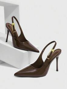 CUCCOO SZL Sepatu Pumps Wanita Hak Tinggi Minimalis Kasual Warna Polos untuk Natal dan Musim Semi - Coffee Brown - View 2
