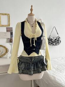 Elamini Women's Summer Front Button Asymmetric Hem Denim Vest - Blue - View 8