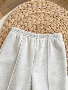 SHEIN Babygirl 可爱灰色字母印花长袖卫衣和裤子套装，秋冬 - 淺灰色 - 查看 8