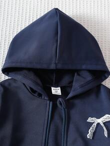 Genkimix Kids Young Girl' White Cute Lace Bowknot Ribbon Hoodie Jacket