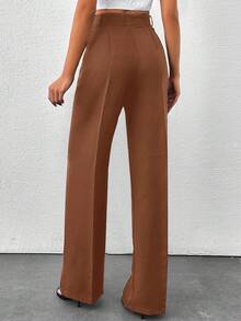SHEIN Tall 高腰女式纯色阔腿裤 - 棕色 - 查看 2