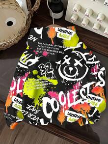 SHEIN Áo nỉ dài tay dáng rộng thoải mái, họa tiết gấu hoạt hình tối giản, thích hợp cho bé trai mùa thu/đông, kiểu dáng Y2K, quần áo trẻ em nam, áo nỉ cá tính cho bé trai. - Nhiều màu - Xem 2