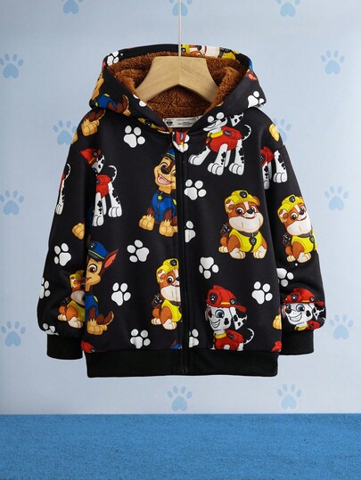 SHEIN | PAW Patrol Young Boy Cute Cartoon Puppy Print Zip-Up Hooded Long Sleeve Casual Outdoor Knit Black Sweatshirt Jacket Fall Winter