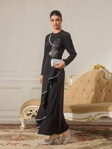 CUCCOO TILAWA Women's Fashion Pointed Toe Backless Strap Glitter Material Rhinestone Butterfly Sexy Evening Party Wedding Stiletto High Heel Pumps For Christmas - Silver - View 7