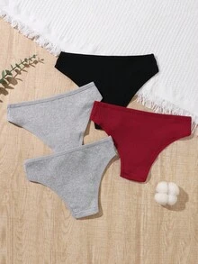 SHEIN Explorewe 4件套少女基础款纯色罗纹舒适棉质内裤，简约时尚 - 彩色 - 查看 2