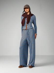 MISSGUIDED Ribbed Knit Long Sleeve Button Up Cardigan Wide Leg Pants Co-Ord Winter Fall Loungewear Two Piece Set Button Front - Multicolor - View 4