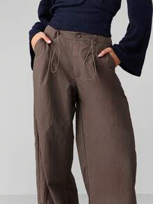 MISSGUIDED Wide Leg Drawstring Parachute Pants Casual Loose Balloon Trousers Fall Winter Utility Cargo Streetwear Fashion Bottoms With Adjustable Hem - Dark Grey - View 4