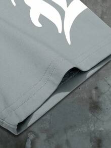 Manfinity EMRG Men's Casual Letter Print Short Sleeve T-Shirt, Summer Streetwear Shirt Men Slogan Graphic Drop Shoulder Tee Y2k Grey Shirt Men