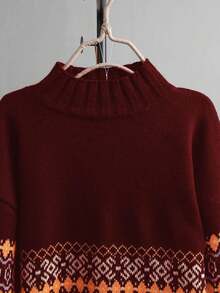 Linhara Áo len chui đầu dệt kim jacquard chắp vá cổ điển dành cho nữ, thích hợp cho lễ Halloween, năm mới, ngày lễ tình nhân, lễ tạ ơn, giáng sinh, lễ phục sinh, tiệc tùng, đêm giao thừa - Màu Đỏ Sâu - Xem 5