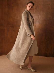 MOTF PREMIUM WOOL PEAK COLLAR DOUBLE BREASTED OVERCOAT - Brown - View 6