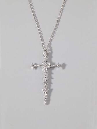Goth 1pc Glamorous Titanium Alloy Cross Charm Necklace For Women For Dating Gift