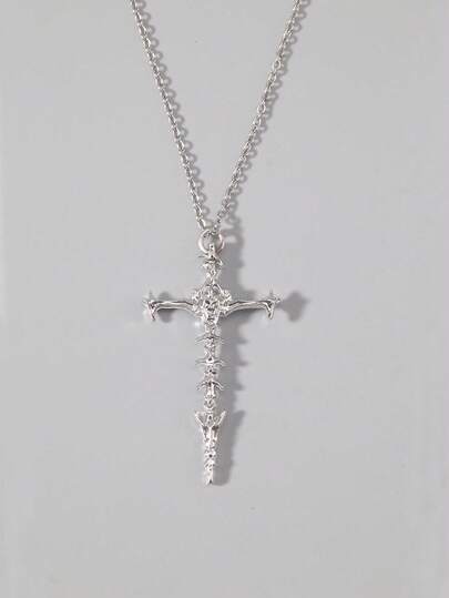 Goth 1pc Glamorous Titanium Alloy Cross Charm Necklace For Women For Dating Gift