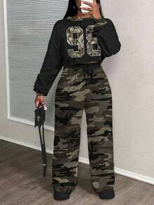 Slaydiva Haine de toamnă pentru femei/Haine de iarnă pentru femei/Îmbrăcăminte sport lejeră/Haine Y2K/Strat/Set de două piese pentru femei/Înapoi la școală/Stradă casual/Potrivit pentru hip hop/Grafică de camuflaj nr. 98 - Multicolor - Vizualizare 1