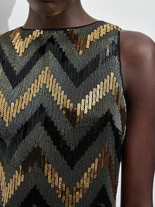 Maija 女式波浪条纹亮片圆领无袖时尚迷你连衣裙 - 彩色 - 查看 2