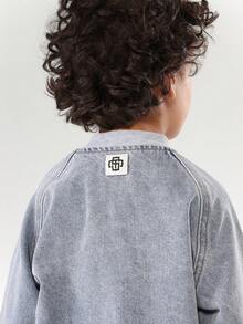 SUMWON Kids Denim Bomber Jacket Light Wash Retro Style Classic Outwear Ribbed Elastic Casual Streetwear Winter Spring Fall Daily Wear Youth Fashion - Blue - View 5