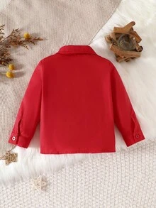 SHEIN Playful Pals Camicia a maniche lunghe con colletto alla coreana per neonati/bambini piccoli, adatta per tutti i giorni, attività all'aperto, vacanze, scuola, tutte le stagioni