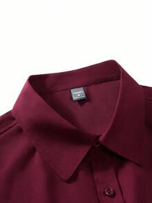 Manfinity Mode Men's Fuchsia Long Sleeve Casual Business Shirt Dark Red Shirt Burgundy Shirt For Men Red Dress Shirt Men Business Casual Men Shirt Maroon Shirt Men - Burgundy - View 5