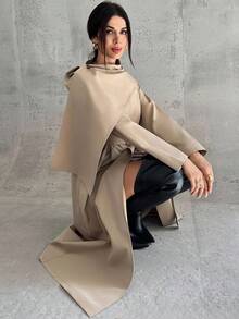 Firerie 女士时尚都市时尚新款卡其色风衣，配腰带，通勤休闲两相宜，秋冬 - 卡其色 - 查看 7