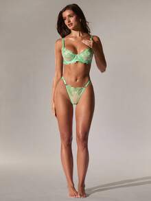 SHEIN BAE 2 件复古蓝色性感女士内衣套装 - 綠色 - 查看 3