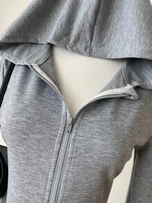 Teen Girl Casual Slim Fitted Knitted Zip Up Sweatshirt, Suitable For Back To School Season, Korean Style Fall Winter - Grey - View 6