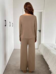 SHEIN LUNE 2 pièces Ensemble pull oversize à manches chauve-souris et pantalon large en tricot, tenue en tricot décontractée, élégante et vintage pour femmes en automne/hiver