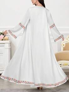 SHEIN Najma 女士花卉印花长袖休闲阿拉伯长袍，适合春秋季节 - 彩色 - 查看 2