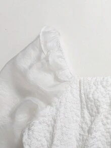 SHEIN 优雅花卉提花连衣裙，纯色方领荷叶边下摆长袖正式礼服，适合少女 - 白色 - 查看 4