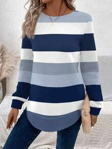 EMERY ROSE 女士休闲宽松圆领长袖卫衣，适合秋冬季穿着，条纹上衣，休闲百搭。 - 彩色 - 查看 4