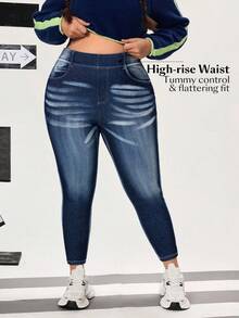 Flexra Plus Size Women's Lightweight Sporty Denim Jeans With Distressed Wash, High Stretch Skinny Fit