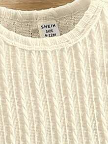 SHEIN Vintaside Kids 1件女嬰白色秋季基本款假日素色提花柔軟圓領長袖連身衣 春季日常穿搭 親子套裝 媽媽與我 - 米色 - 查看 5
