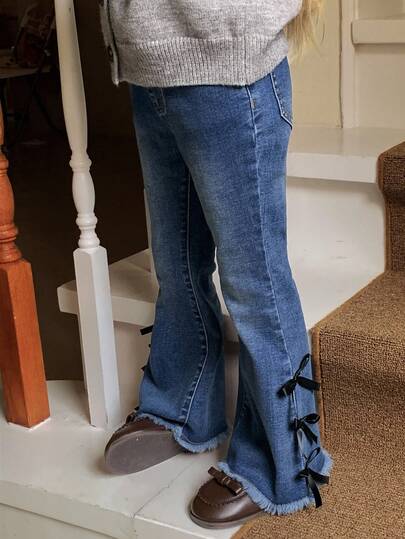 DAZY 女孩蝴蝶结装饰喇叭牛仔裤