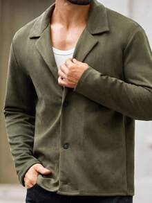 Manfinity NXTstreet 男士纯色翻领长袖休闲纽扣夹克，适合日常穿着男士夏季夹克男士休闲装男士夹克男士休闲装，老款，秋季，冬季 - 彩色 - 查看 1