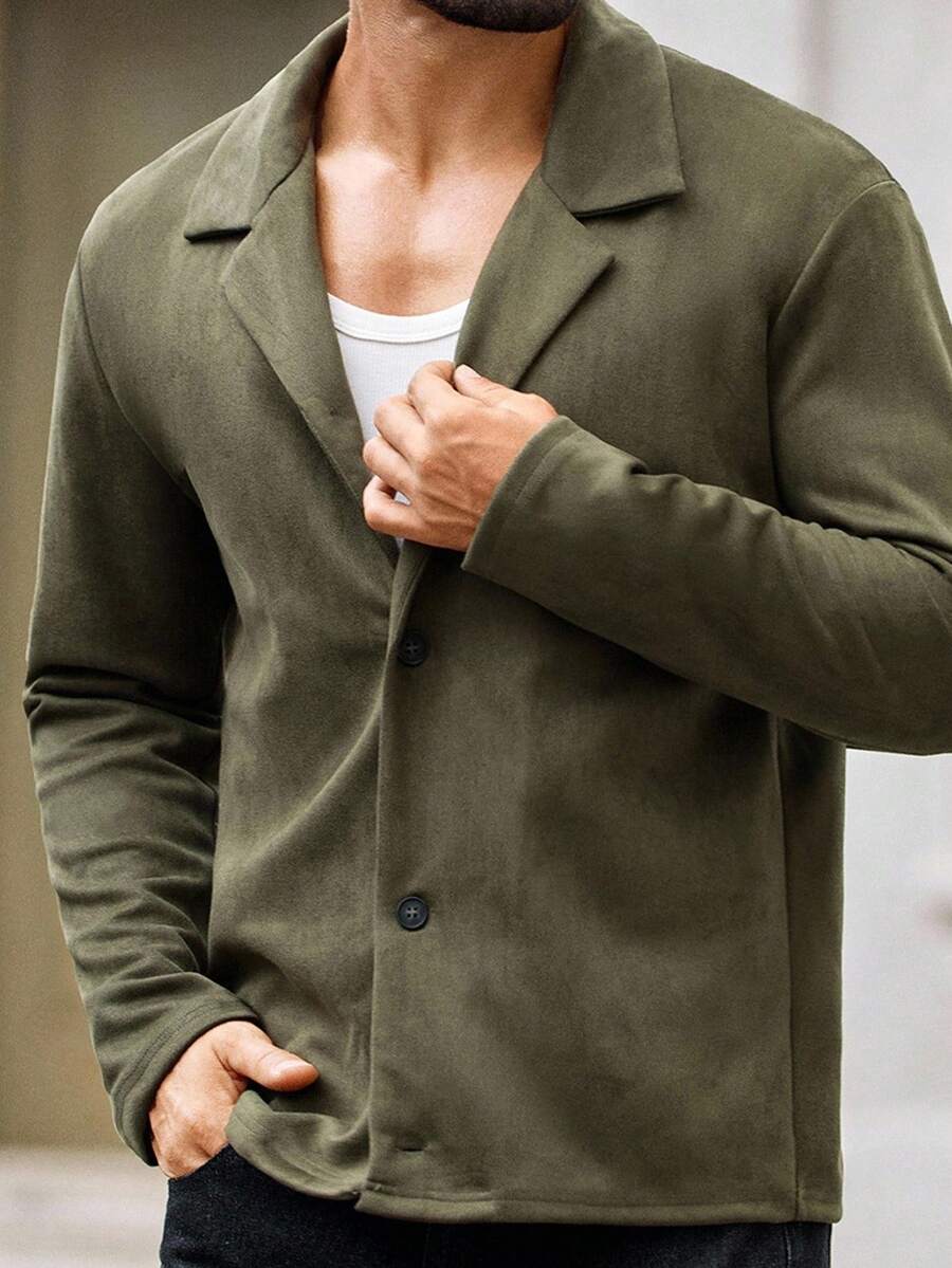 Manfinity NXTstreet 男士纯色翻领长袖休闲纽扣夹克，适合日常穿着男士夏季夹克男士休闲装男士夹克男士休闲装，老款，秋季，冬季 - 彩色 - 查看 1