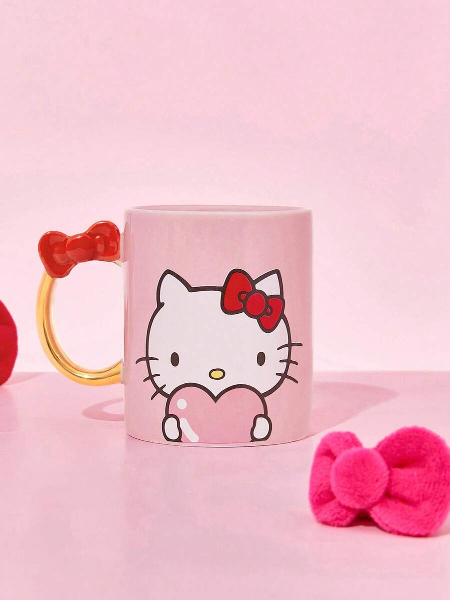 HELLO KITTY AND FRIENDS | SHEIN Cartoon Bow Pattern 380ml Ceramic Mug - Pink - View 1