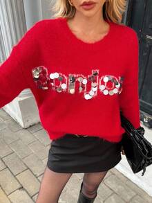 Zielony French Casual Regular Women Pullover Sweater