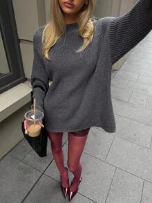 Aloruh Women's Autumn/Winter New Casual Elegant Loose Turtleneck Ribbed Long Sleeve Sweater, Dark Gray Winter - Dark Grey - View 1